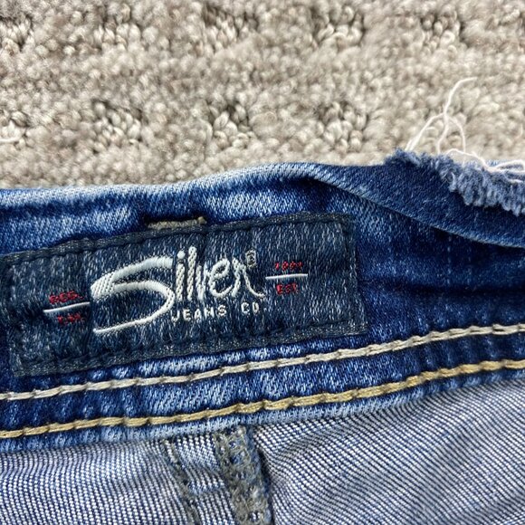 Silver Jeans Women's Cut-off Pants ELYSE Size 34 Slim Blue Denim Jeans Distress - Picture 5 of 14